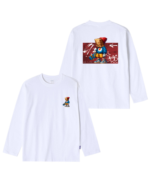 OHP(ワンハンドレッドパーセント)の「OHPxGOODD4 ペーパーボーイ no.2 ベーシック長袖Tシャツ6(Tシャツ/カットソー・メンズ・ホワイト/ブラック・XX-LARGE/MEDIUM/LARGE/X-LARGE)」の4枚目の写真