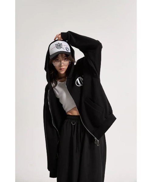 セール】【IAMU】Zip Up Hoodie スターモチーフ ジップアップパーカー