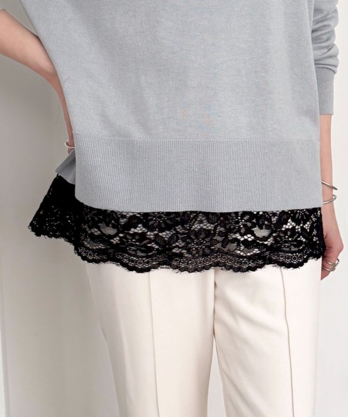 Doux archives（ドゥアルシーヴ）の「裾レースロンＴｅｅ（Tシャツ/カットソー・レディース・ブラック/オフホワイト・FREE）」の2枚目の写真