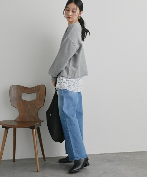 Doux archives（ドゥアルシーヴ）の「裾レースロンＴｅｅ（Tシャツ/カットソー・レディース・ブラック/オフホワイト・FREE）」の4枚目の写真