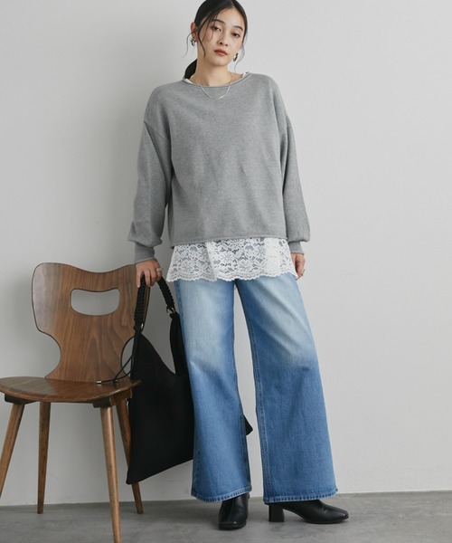 Doux archives（ドゥアルシーヴ）の「裾レースロンＴｅｅ（Tシャツ/カットソー・レディース・ブラック/オフホワイト・FREE）」の5枚目の写真