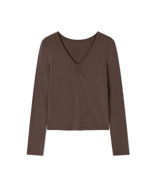 Yuje（ユジェ）の「SHIRRING V NECK TOP (3color,2size)（Tシャツ/カットソー・レディース・チャコールグレー/ダークブラウン/アイボリー・SMALL/MEDIUM）」の19枚目の写真