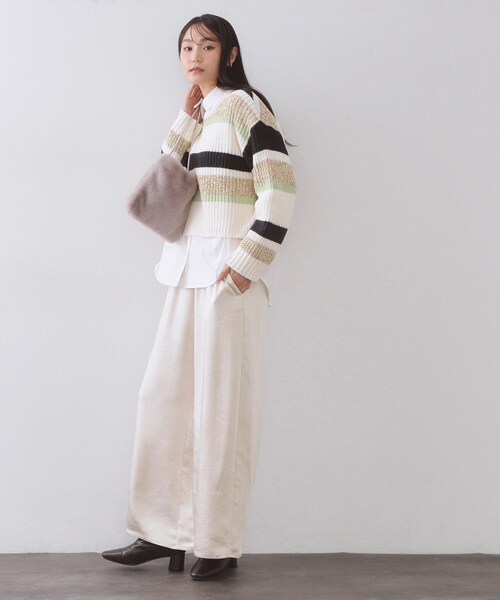 OPAQUE.CLIP(オペークドットクリップ)の「サテンイージーワイドパンツ【洗濯機OK】(その他パンツ・レディース・アイボリー/チャコールグレー・42/40/38)」の4枚目の写真