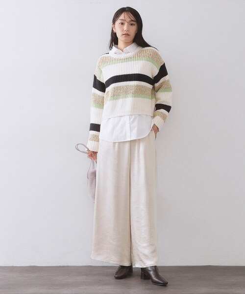 OPAQUE.CLIP(オペークドットクリップ)の「サテンイージーワイドパンツ【洗濯機OK】(その他パンツ・レディース・アイボリー/チャコールグレー・42/40/38)」の5枚目の写真