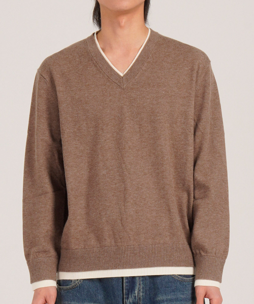 BUTTON SEOUL(ボタンソウル)の「ウールブレンドレイヤードVネックニット(ブラウン)(ニット/セーター・メンズ・その他・MEDIUM/LARGE/X-LARGE)」の2枚目の写真