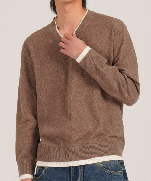 BUTTON SEOUL(ボタンソウル)の「ウールブレンドレイヤードVネックニット(ブラウン)(ニット/セーター・メンズ・その他・MEDIUM/LARGE/X-LARGE)」の6枚目の写真