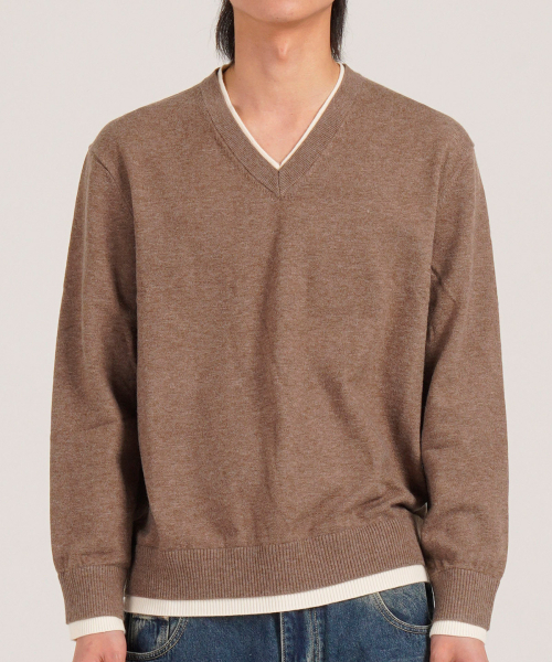 BUTTON SEOUL(ボタンソウル)の「ウールブレンドレイヤードVネックニット(ブラウン)(ニット/セーター・メンズ・その他・MEDIUM/LARGE/X-LARGE)」の7枚目の写真