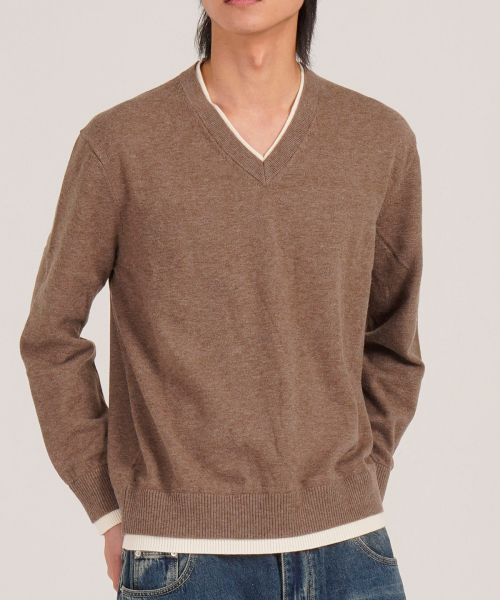 BUTTON SEOUL(ボタンソウル)の「ウールブレンドレイヤードVネックニット(ブラウン)(ニット/セーター・メンズ・その他・MEDIUM/LARGE/X-LARGE)」の9枚目の写真