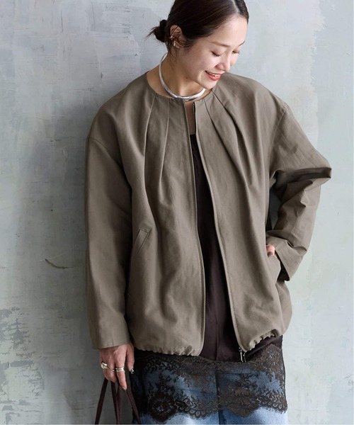 JOURNAL STANDARD（ジャーナルスタンダード）の「グログランノーカラーコクーンコート（ノーカラーコート・レディース・ライトグレー/ブラック・36/38）」の2枚目の写真