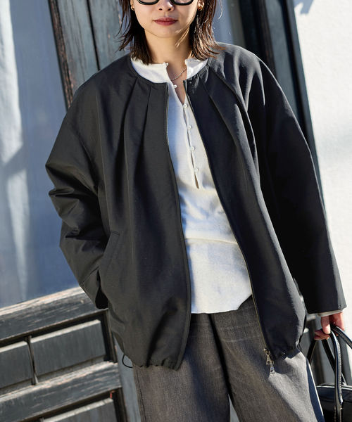 JOURNAL STANDARD（ジャーナルスタンダード）の「グログランノーカラーコクーンコート（ノーカラーコート・レディース・ライトグレー/ブラック・36/38）」の3枚目の写真