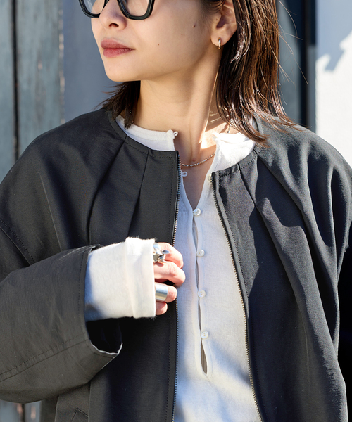 JOURNAL STANDARD（ジャーナルスタンダード）の「グログランノーカラーコクーンコート（ノーカラーコート・レディース・ライトグレー/ブラック・36/38）」の6枚目の写真