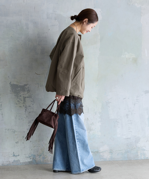 JOURNAL STANDARD（ジャーナルスタンダード）の「グログランノーカラーコクーンコート（ノーカラーコート・レディース・ライトグレー/ブラック・36/38）」の7枚目の写真