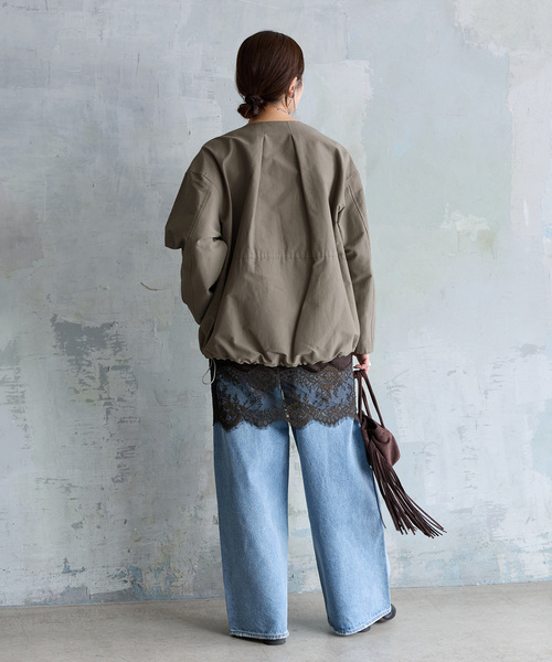 JOURNAL STANDARD（ジャーナルスタンダード）の「グログランノーカラーコクーンコート（ノーカラーコート・レディース・ライトグレー/ブラック・36/38）」の8枚目の写真