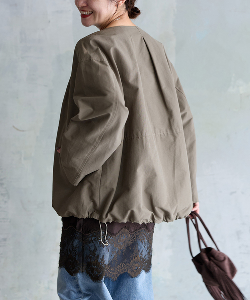 JOURNAL STANDARD（ジャーナルスタンダード）の「グログランノーカラーコクーンコート（ノーカラーコート・レディース・ライトグレー/ブラック・36/38）」の9枚目の写真