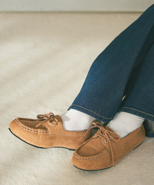 PAGEBOY(ページボーイ)の「レースアップモカシン(モカシン/デッキシューズ・レディース・キャメル/ブラック・MEDIUM/LARGE)」の5枚目の写真