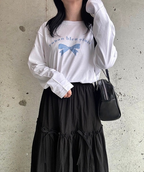 etta(エタ)の「ブルーリボンデザインロンT/長袖Tシャツ(Tシャツ/カットソー・レディース・ホワイト・MEDIUM/LARGE/SMALL)」の10枚目の写真
