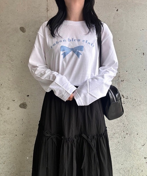 etta(エタ)の「ブルーリボンデザインロンT/長袖Tシャツ(Tシャツ/カットソー・レディース・ホワイト・MEDIUM/LARGE/SMALL)」の13枚目の写真