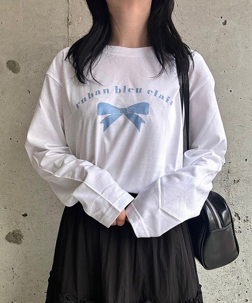 etta(エタ)の「ブルーリボンデザインロンT/長袖Tシャツ(Tシャツ/カットソー・レディース・ホワイト・MEDIUM/LARGE/SMALL)」の2枚目の写真