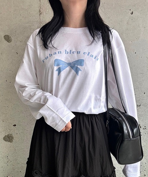 etta(エタ)の「ブルーリボンデザインロンT/長袖Tシャツ(Tシャツ/カットソー・レディース・ホワイト・MEDIUM/LARGE/SMALL)」の3枚目の写真