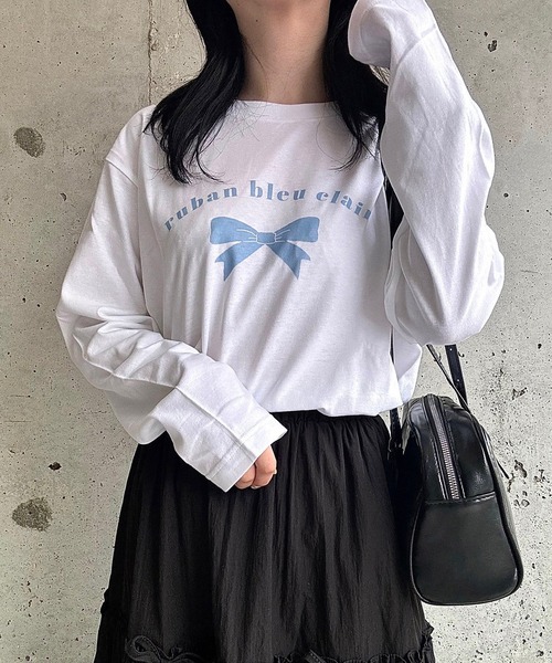 etta(エタ)の「ブルーリボンデザインロンT/長袖Tシャツ(Tシャツ/カットソー・レディース・ホワイト・MEDIUM/LARGE/SMALL)」の4枚目の写真
