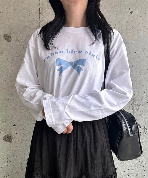 etta(エタ)の「ブルーリボンデザインロンT/長袖Tシャツ(Tシャツ/カットソー・レディース・ホワイト・MEDIUM/LARGE/SMALL)」の5枚目の写真
