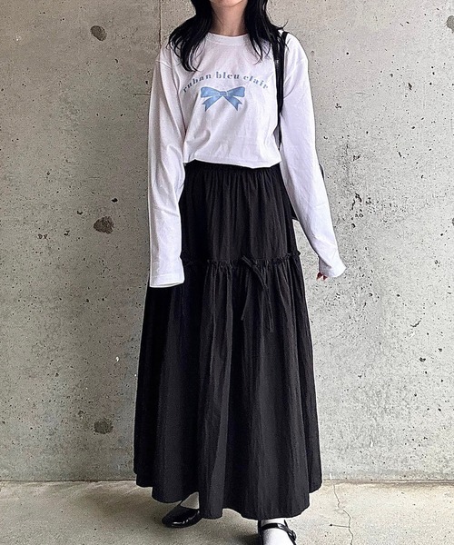 etta(エタ)の「ブルーリボンデザインロンT/長袖Tシャツ(Tシャツ/カットソー・レディース・ホワイト・MEDIUM/LARGE/SMALL)」の7枚目の写真