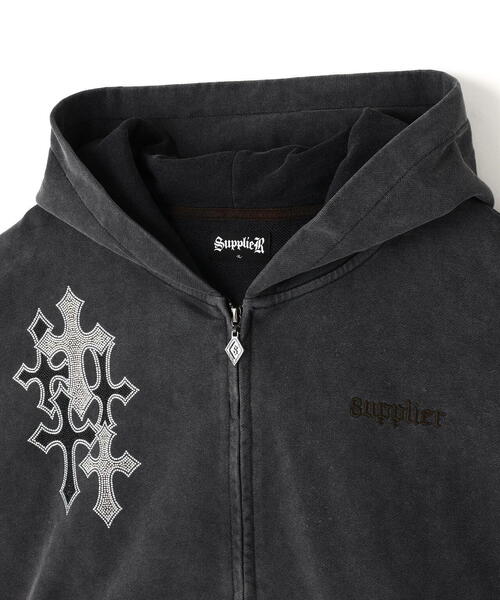SUPPLIER（サプライヤー）の「SUPPLIER/サプライヤー/Multiple Cross Rhinestone Zip Hoodie（パーカー・メンズ・ブルー/ブラック・L/XL/M）」の3枚目の写真
