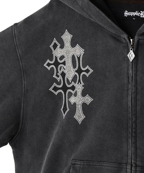 SUPPLIER（サプライヤー）の「SUPPLIER/サプライヤー/Multiple Cross Rhinestone Zip Hoodie（パーカー・メンズ・ブルー/ブラック・L/XL/M）」の4枚目の写真