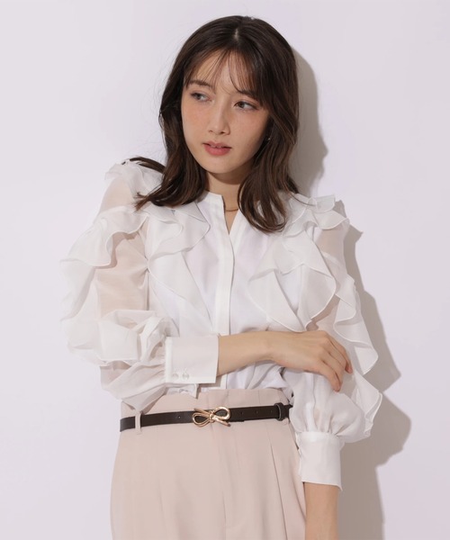 Apuweiser-riche（アプワイザーリッシェ）の「袖リボンフリルブラウス（シャツ/ブラウス・レディース・ピンクベージュ/ライトブルー/ホワイト/ネイビー・2/1）」の5枚目の写真