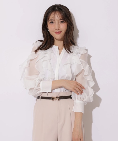 Apuweiser-riche（アプワイザーリッシェ）の「袖リボンフリルブラウス（シャツ/ブラウス・レディース・ピンクベージュ/ライトブルー/ホワイト/ネイビー・2/1）」の6枚目の写真