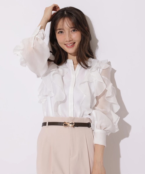 Apuweiser-riche（アプワイザーリッシェ）の「袖リボンフリルブラウス（シャツ/ブラウス・レディース・ピンクベージュ/ライトブルー/ホワイト/ネイビー・2/1）」の7枚目の写真