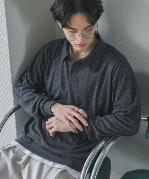 SENSE OF PLACE by URBAN RESEARCH（センスオブプレイスバイアーバンリサーチ）の「シアーロングスリーブポロシャツ（ポロシャツ・メンズ・チャコールグレー/グレー/ミント・LARGE/MEDIUM）」の2枚目の写真