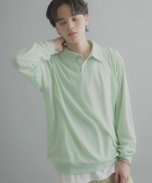 SENSE OF PLACE by URBAN RESEARCH（センスオブプレイスバイアーバンリサーチ）の「シアーロングスリーブポロシャツ（ポロシャツ・メンズ・チャコールグレー/グレー/ミント・LARGE/MEDIUM）」の3枚目の写真