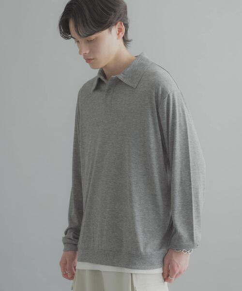 SENSE OF PLACE by URBAN RESEARCH（センスオブプレイスバイアーバンリサーチ）の「シアーロングスリーブポロシャツ（ポロシャツ・メンズ・チャコールグレー/グレー/ミント・LARGE/MEDIUM）」の7枚目の写真