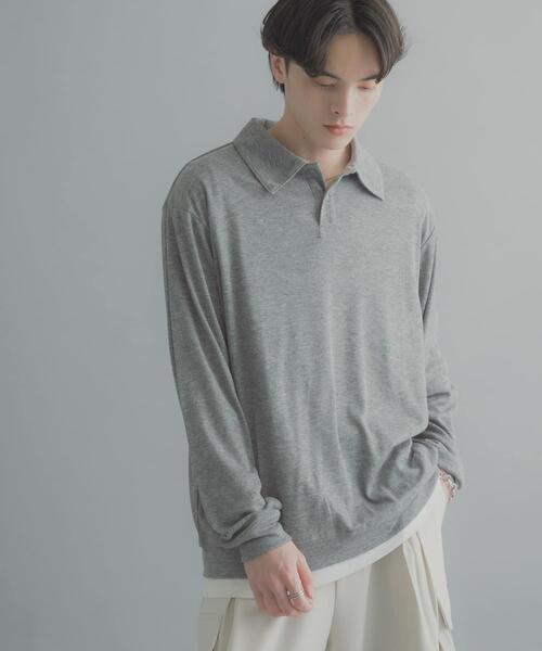 SENSE OF PLACE by URBAN RESEARCH（センスオブプレイスバイアーバンリサーチ）の「シアーロングスリーブポロシャツ（ポロシャツ・メンズ・チャコールグレー/グレー/ミント・LARGE/MEDIUM）」の8枚目の写真