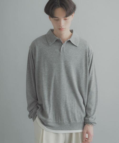 SENSE OF PLACE by URBAN RESEARCH（センスオブプレイスバイアーバンリサーチ）の「シアーロングスリーブポロシャツ（ポロシャツ・メンズ・チャコールグレー/グレー/ミント・LARGE/MEDIUM）」の9枚目の写真