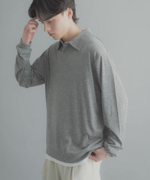 SENSE OF PLACE by URBAN RESEARCH（センスオブプレイスバイアーバンリサーチ）の「シアーロングスリーブポロシャツ（ポロシャツ・メンズ・チャコールグレー/グレー/ミント・LARGE/MEDIUM）」の10枚目の写真