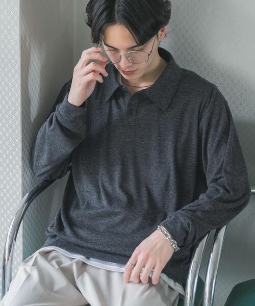 SENSE OF PLACE by URBAN RESEARCH（センスオブプレイスバイアーバンリサーチ）の「シアーロングスリーブポロシャツ（ポロシャツ・メンズ・チャコールグレー/グレー/ミント・LARGE/MEDIUM）」の4枚目の写真