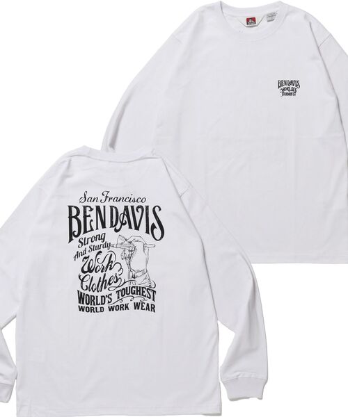 BEN DAVIS/WHITE LABEL（ベンデイビス ホワイトラベル）の「【BEN DAVIS（ベンデイビス）】PAINTER’S SIGN L/S TEE / ロンT クルーネック 長袖 ワンポイント プリント ユニセックス（Tシャツ/カットソー・メンズ・ブラック/ホワイト/グリーン系その他3・MEDIUM/LARGE/X-LARGE）」の2枚目の写真