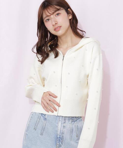 JILL by JILL STUART（ジルバイジルスチュアート）の「ランダムパールニットフーディー（ニット/セーター・レディース・ブラック/グレー/ホワイト・FREE）」の15枚目の写真