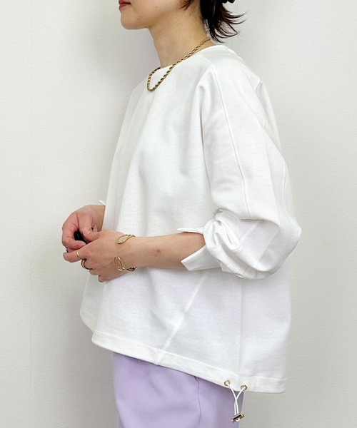 PICCIN（ピッチン）の「裾ドロストプルオーバー（Tシャツ/カットソー・レディース・グレイッシュベージュ/ブルー/オフホワイト・M）」の5枚目の写真