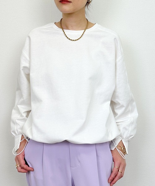 PICCIN（ピッチン）の「裾ドロストプルオーバー（Tシャツ/カットソー・レディース・グレイッシュベージュ/ブルー/オフホワイト・M）」の11枚目の写真