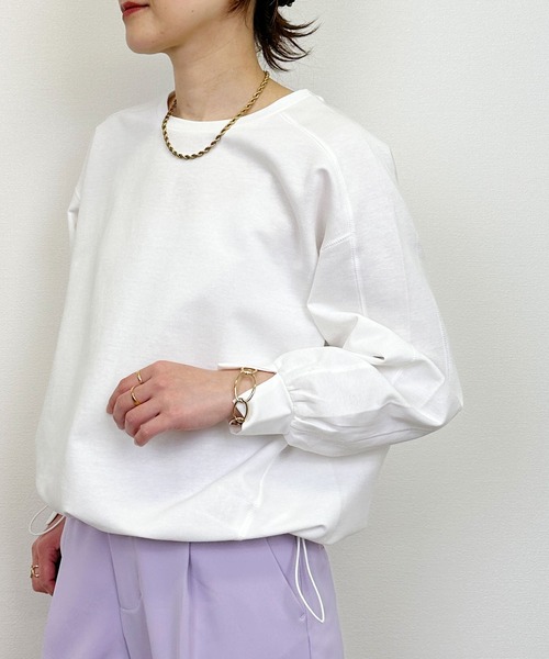 PICCIN（ピッチン）の「裾ドロストプルオーバー（Tシャツ/カットソー・レディース・グレイッシュベージュ/ブルー/オフホワイト・M）」の12枚目の写真