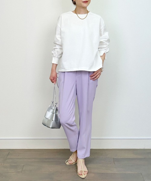 PICCIN（ピッチン）の「裾ドロストプルオーバー（Tシャツ/カットソー・レディース・グレイッシュベージュ/ブルー/オフホワイト・M）」の8枚目の写真