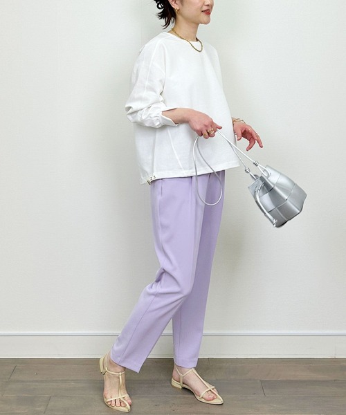 PICCIN（ピッチン）の「裾ドロストプルオーバー（Tシャツ/カットソー・レディース・グレイッシュベージュ/ブルー/オフホワイト・M）」の9枚目の写真