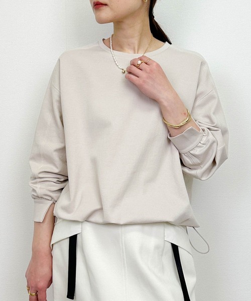 PICCIN（ピッチン）の「裾ドロストプルオーバー（Tシャツ/カットソー・レディース・グレイッシュベージュ/ブルー/オフホワイト・M）」の13枚目の写真