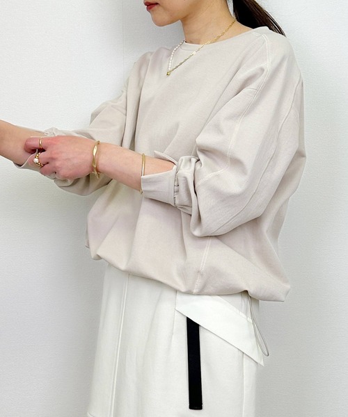 PICCIN（ピッチン）の「裾ドロストプルオーバー（Tシャツ/カットソー・レディース・グレイッシュベージュ/ブルー/オフホワイト・M）」の14枚目の写真