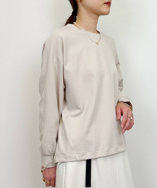 PICCIN（ピッチン）の「裾ドロストプルオーバー（Tシャツ/カットソー・レディース・グレイッシュベージュ/ブルー/オフホワイト・M）」の21枚目の写真