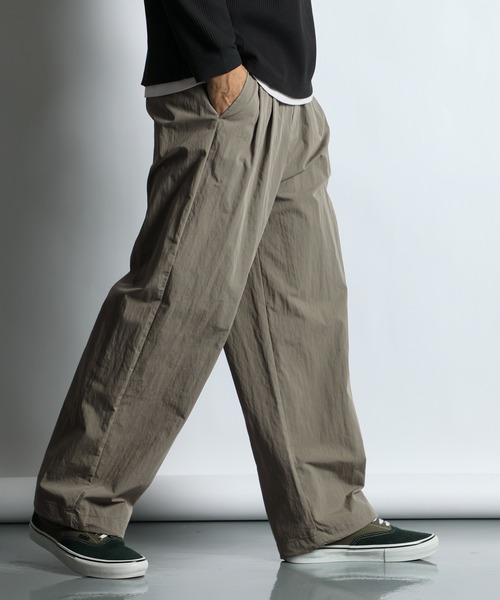 COTTON/NYLON WEATHER IN-TUCK WIDE EASY PANTS：コットンナイロン