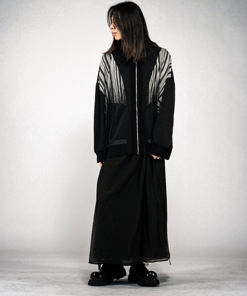 NO ID.（ノーアイディ）の「【NO ID.】Changing Sheer Knit MA-1 Blouson / チェンジングシアーニットMA-1ブルゾン（MA-1・メンズ・ストライプ/ブラック/グレー・ONE SIZE）」の9枚目の写真